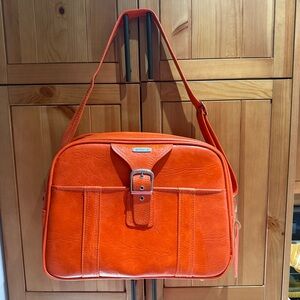 Vintage Samsonite Bright Orange Leather Shoulder Travel Bag